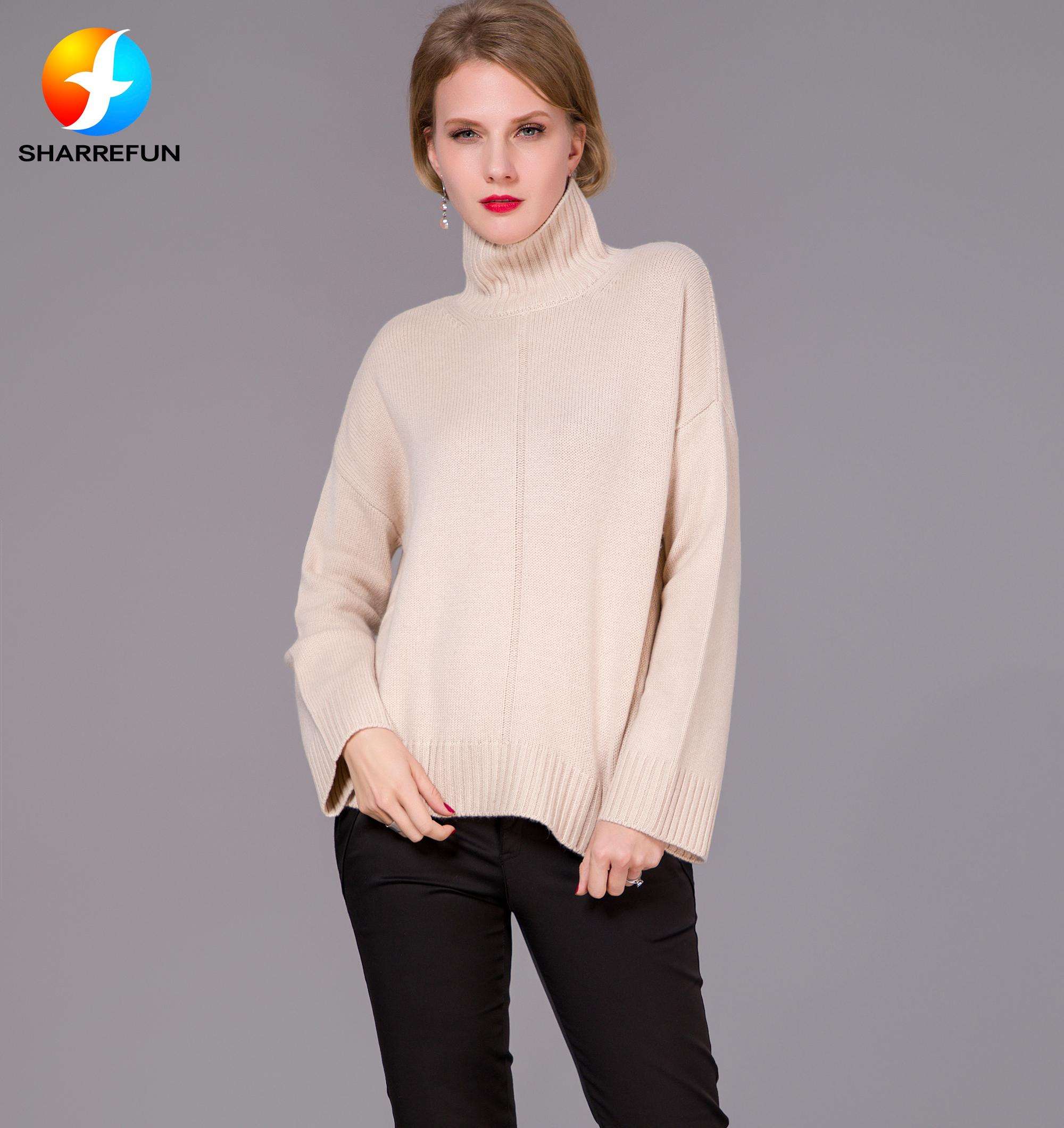 Wholesale classic women's turtleneck computer-knitted heavy knit 5GG pure cashmere sweater pullover