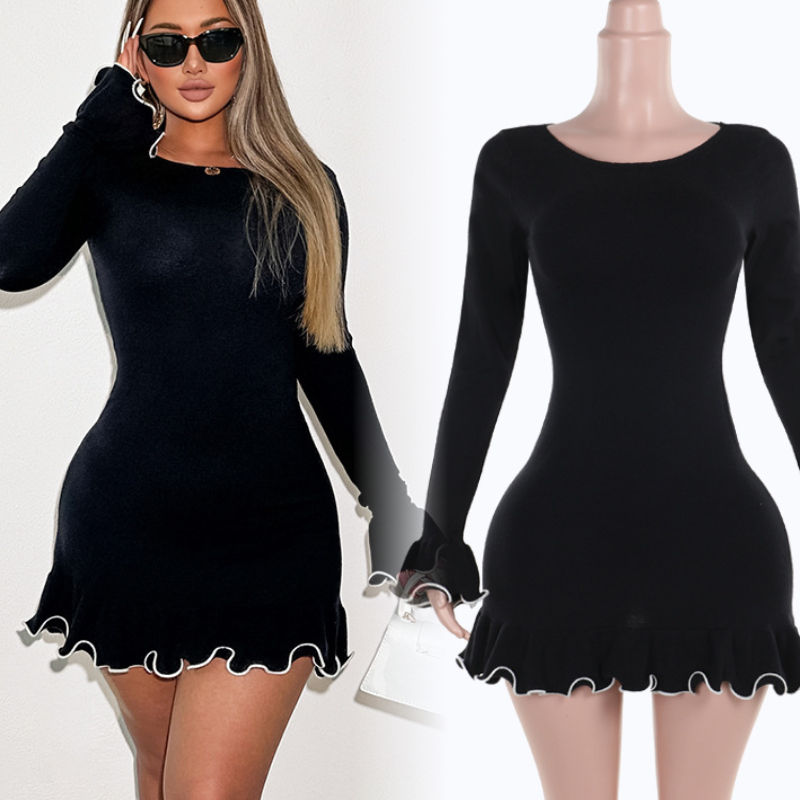 Autumn stock women's long-sleeve knitted wear, Y2K street style casual outfit