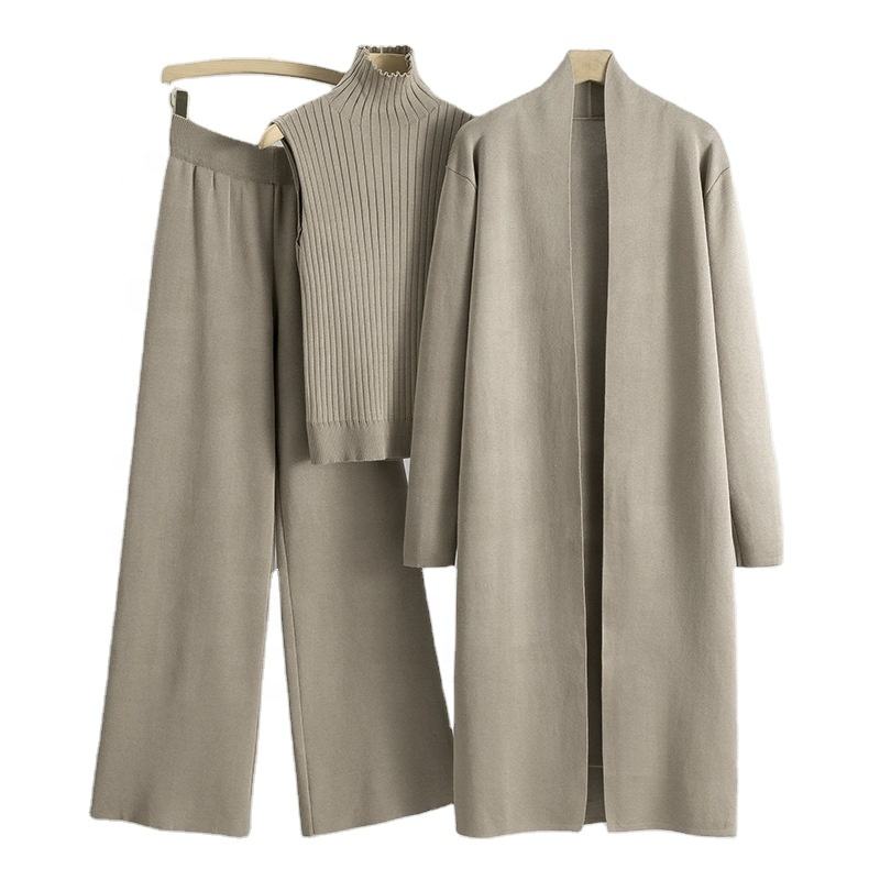 Women's casual long knitted sweater 3-piece set