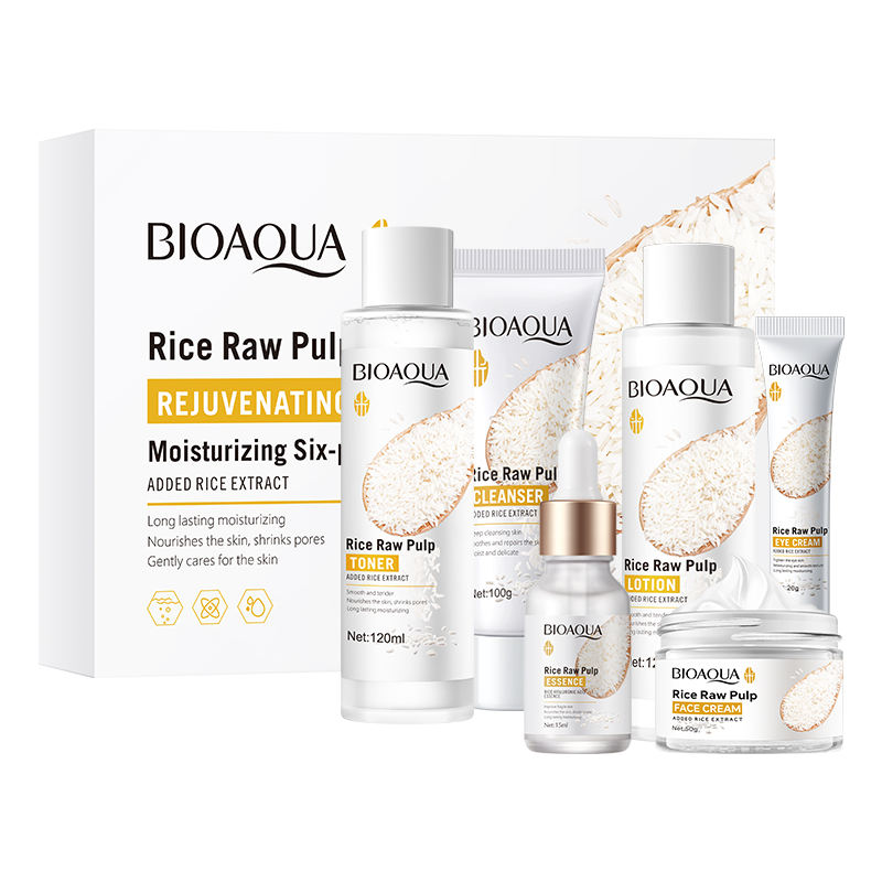OEM beauty Bioaqua wholesale rice new skincare set, 6-piece moisturizing and firming facial skin kit