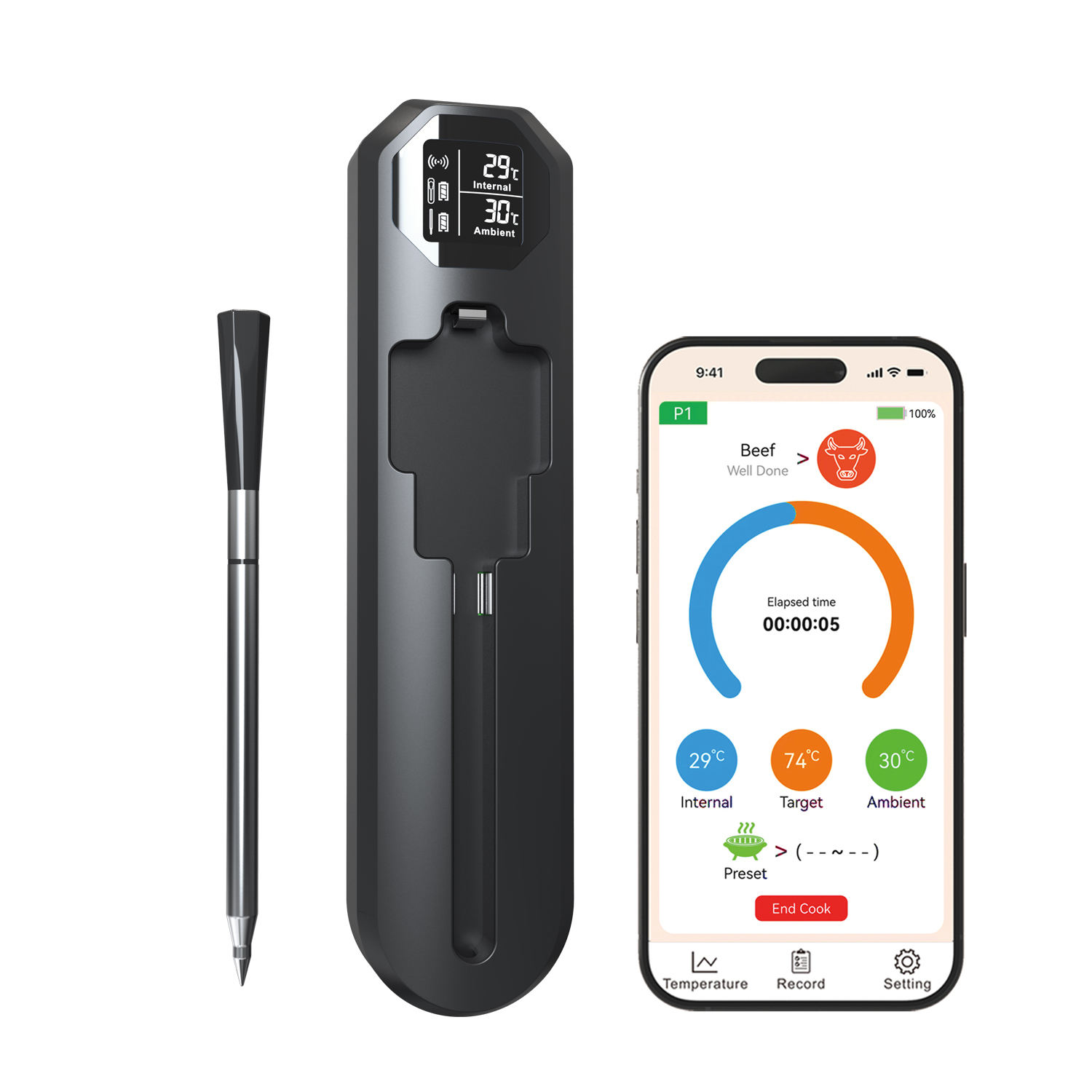 Upgraded new app-enabled smart meat thermometer, wireless digital food cooking thermometer for steak, chicken, and turkey