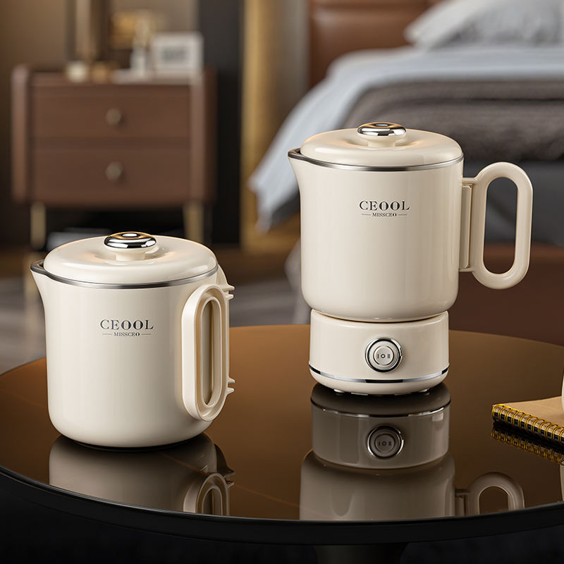 Travel Portable Small Electric Kettle Stainless Steel Mini Insulated Cooking Pot with Mechanical Control, Suitable for RV and Outdoor Use