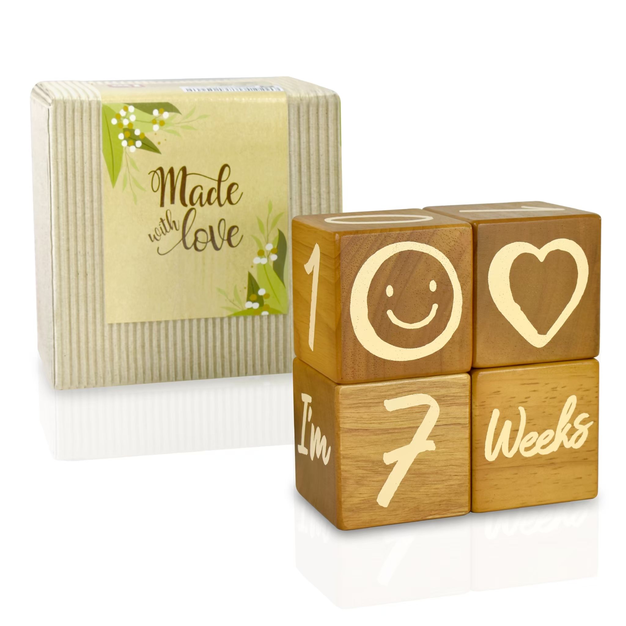 Solid wood 4-piece baby milestone age blocks, gender-neutral newborn gift keepsake photo prop set, weekly/monthly/yearly