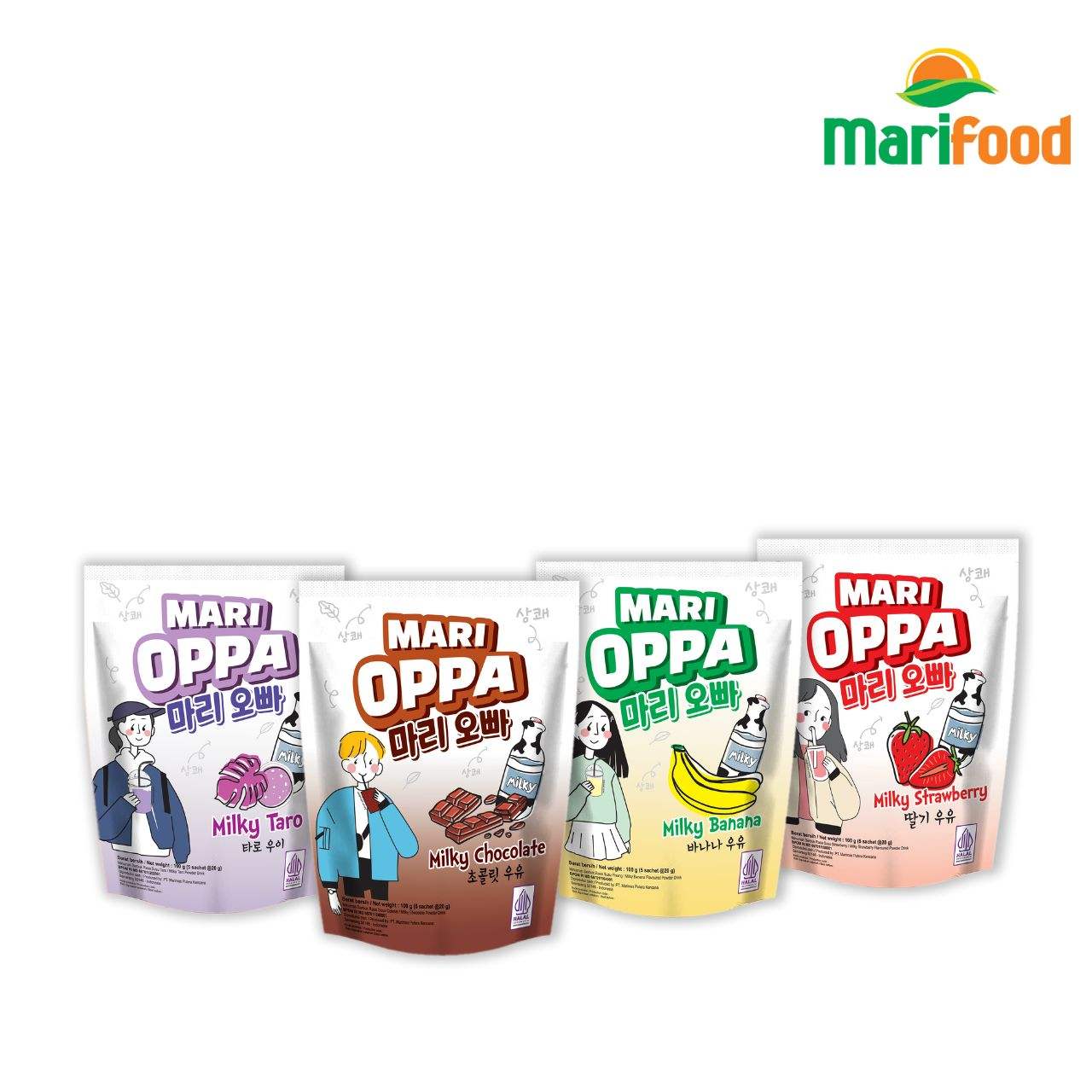 MARI OPPA 20g sweet milk powder drink sachet, food and beverage supplement ingredient for adults and children