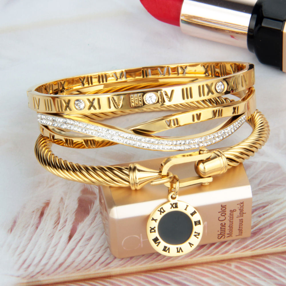 High-Quality Women’s Jewelry Gift Accessories Wholesale Electroplated 18k Gold Number Stainless Steel Bracelet for Women