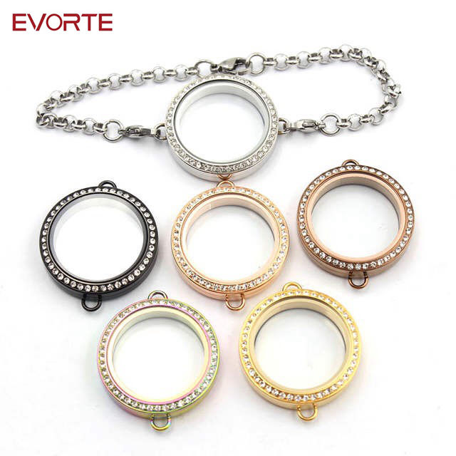 Evorte Custom 18k Gold-Plated Stainless Steel Glass Pendant Charm Necklace Bracelet Ring Hoop Earrings Jewelry Accessories